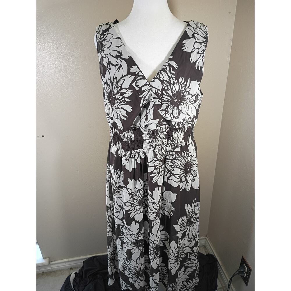 Lane Bryant Dress Brown Floral Wrap Top Sheer Over Lining Sz 16 Sleeveless Flowy